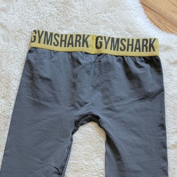 Gymshark Fit Seamless Charcoal Grey w Yellow Waistband Leggings S Small - Picture 11 of 12